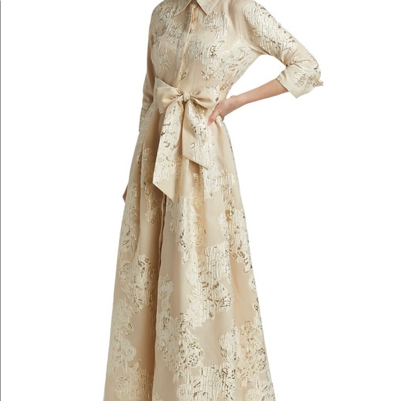 Teri Jon by Rickie Freeman Metallic Jacquard Shirt Waist Gown - Picture 3 of 5